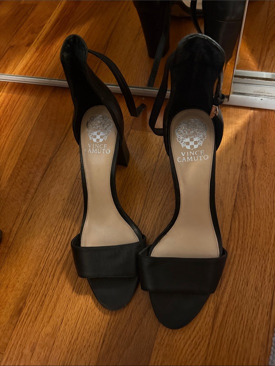 Vince Camuto Shoes - Vince Camuto Black Open-Toe Ankle-Strap Block Heels